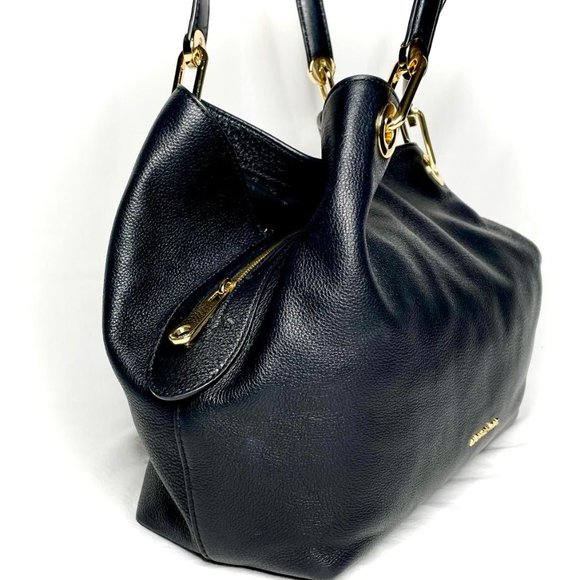 Michael Kors Raven Large Shoulder Tote Black Leather w/ Gold Hardware - Picture 2 of 12